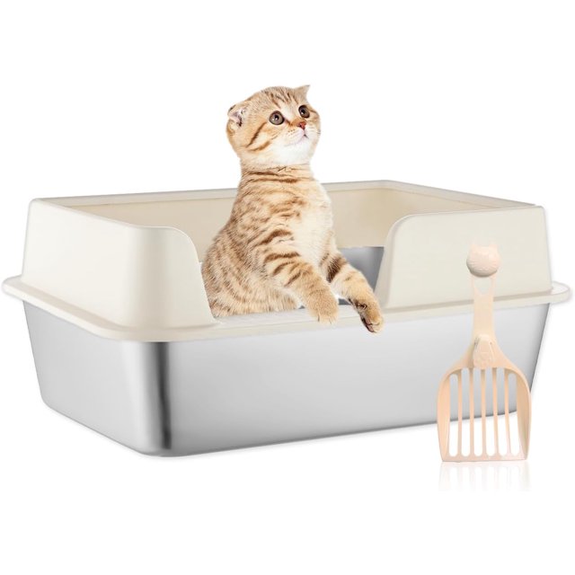 Stainless Steel Cat Litter Box with Lid, Upgraded Side Opening Extra