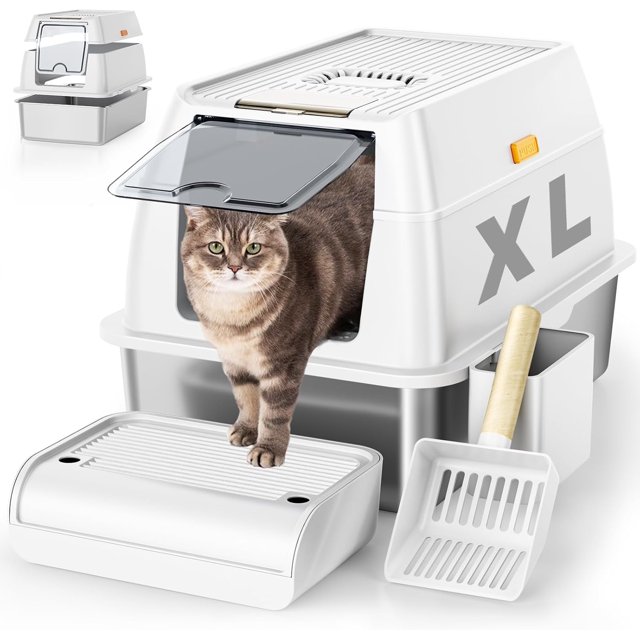 Stainless Steel Cat Litter Box with Lid, XL Extra Large Litter Box for
