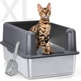 thumbnail image 1 of Stainless Steel Cat Litter Box with Lid, XL Extra Large Metal Kitty Litter Box Enclosed for Big Cats, High Sided, Anti-Urine Leakage, Non-Stick Bottom, Include Scoop (Gray), 1 of 6