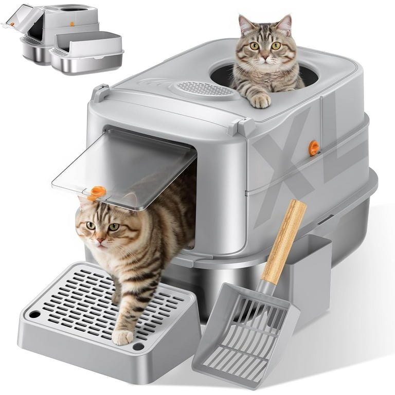 Stainless Steel Cat Litter Box with Lid, XL Extra Large Metal
