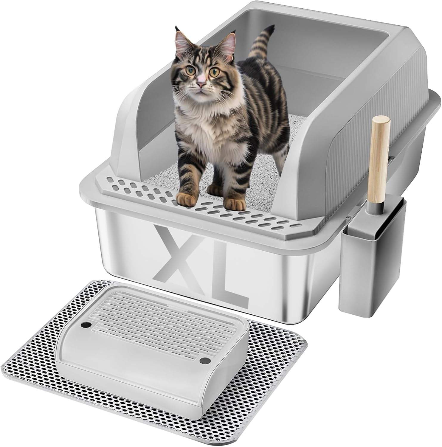 Stainless Steel Cat Litter Box with Lid, XL Large Litter Box for Large