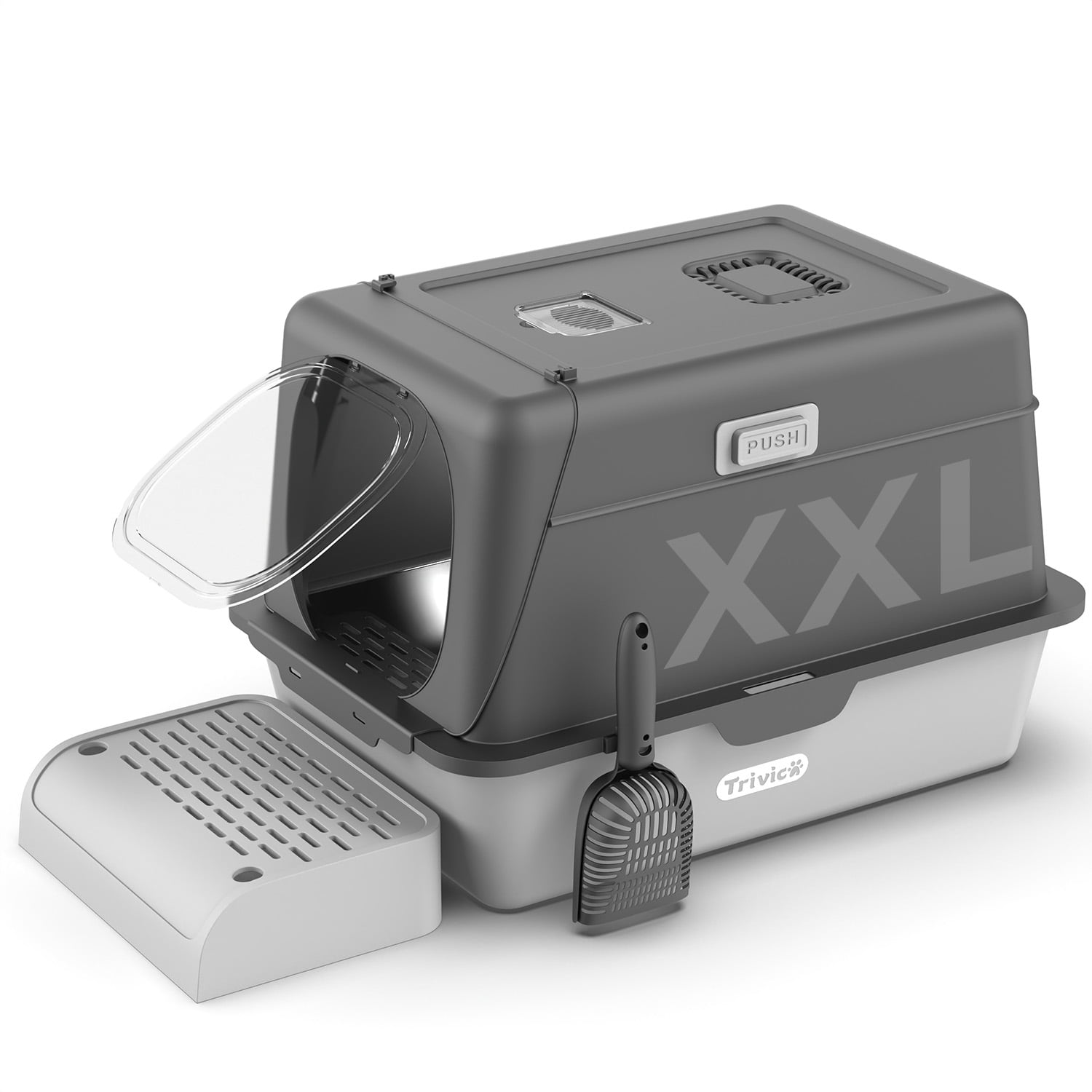 Stainless Steel Cat Litter Box with Lid, XX-Large Extra Large Litter Box for Big Cats, Enclosed Removable Metal Cat Box with High Sided Enclosure,Magnetic Door,40L Box, Litter Trap Step/Mat