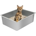 thumbnail image 1 of Stainless Steel Cat Litter Box - Medium to Large Indoor Metal Litter Pan Tray, High Sided, Easy to Clean No Stick Rustproof Odorless Pet Toilet for Cats Kitty Rabbit (Silver, 17.7" x13.8" x6"), 1 of 8