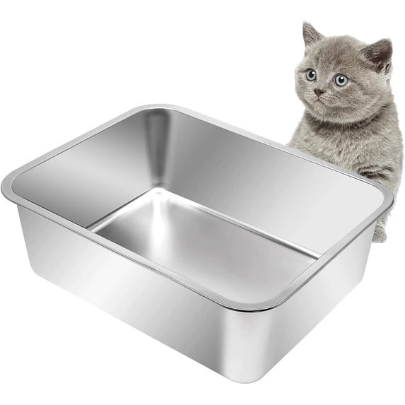 Stainless Steel Cat Litter Box, Metal Cat Litter Pan, Kitten Litter Box Tray, Non Stick Smooth Surface (17.5" L x 13.5" W x 6" H)