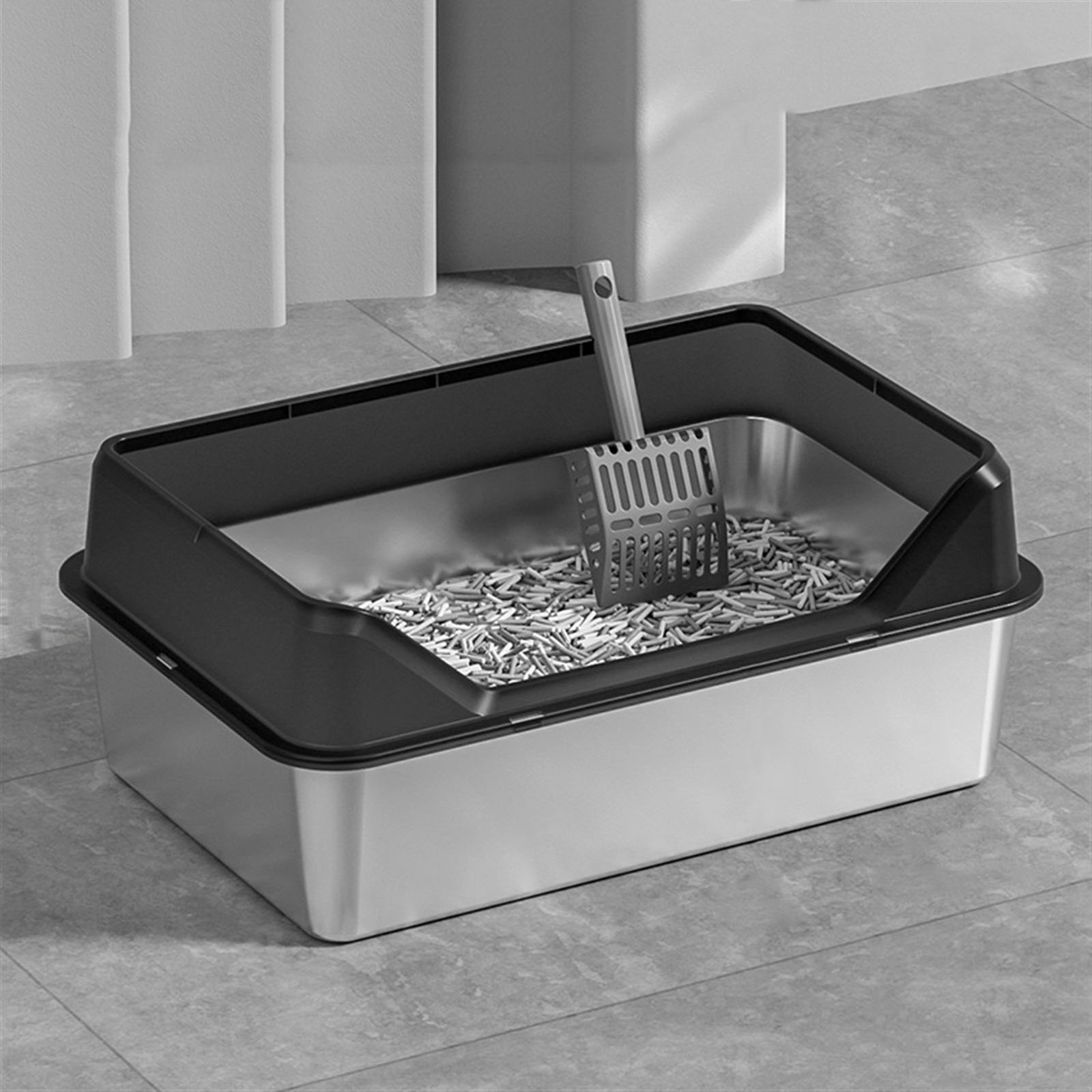 Stainless Steel Cat Litter Box, Metal Kitten Litter Pan, Pet Cleaning Tool for Big and Small Cats, Rabbits, Easy Clean