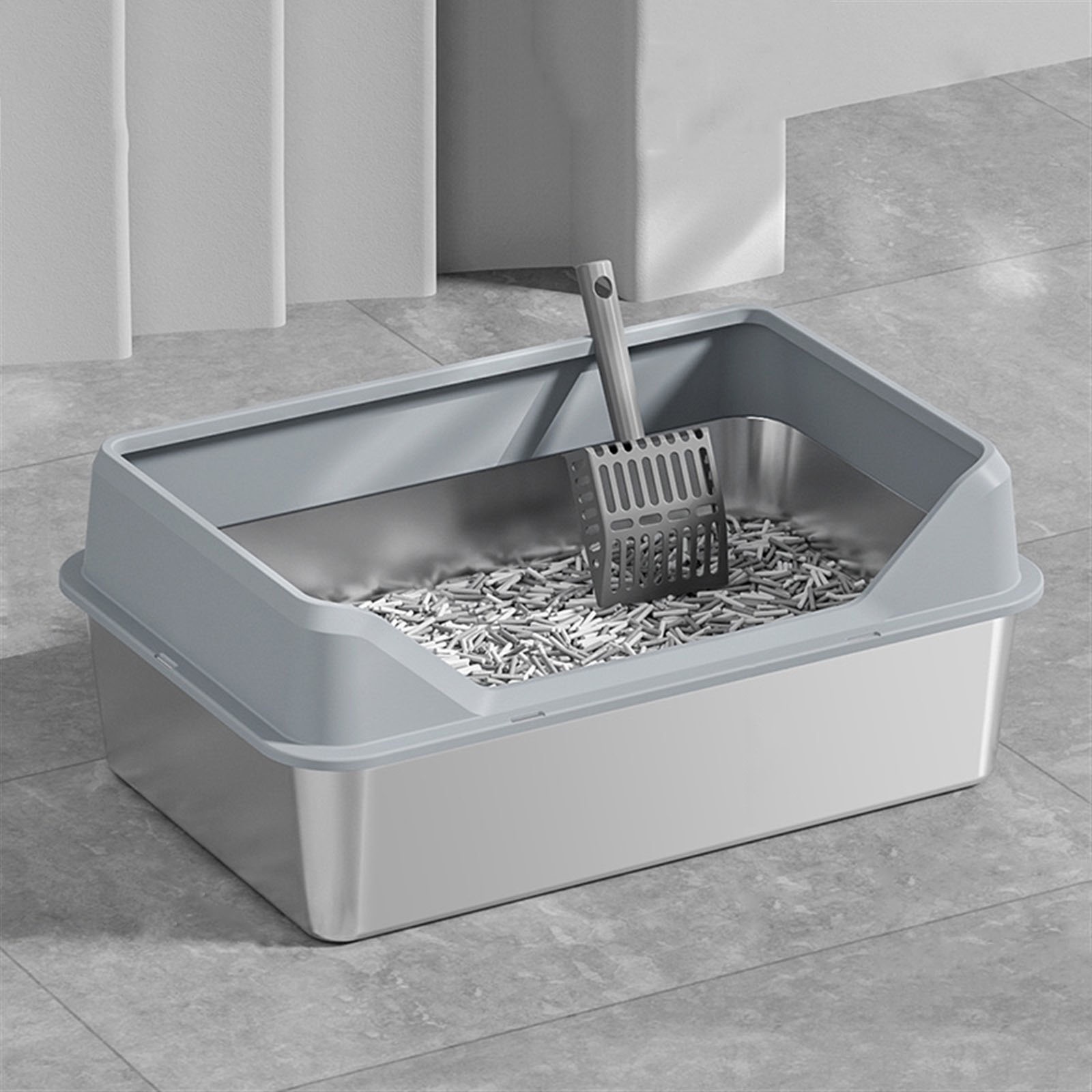 Stainless Steel Cat Litter Box, Metal Kitten Litter Pan, Pet Cleaning Tool for Big and Small Cats, Rabbits, Easy Clean