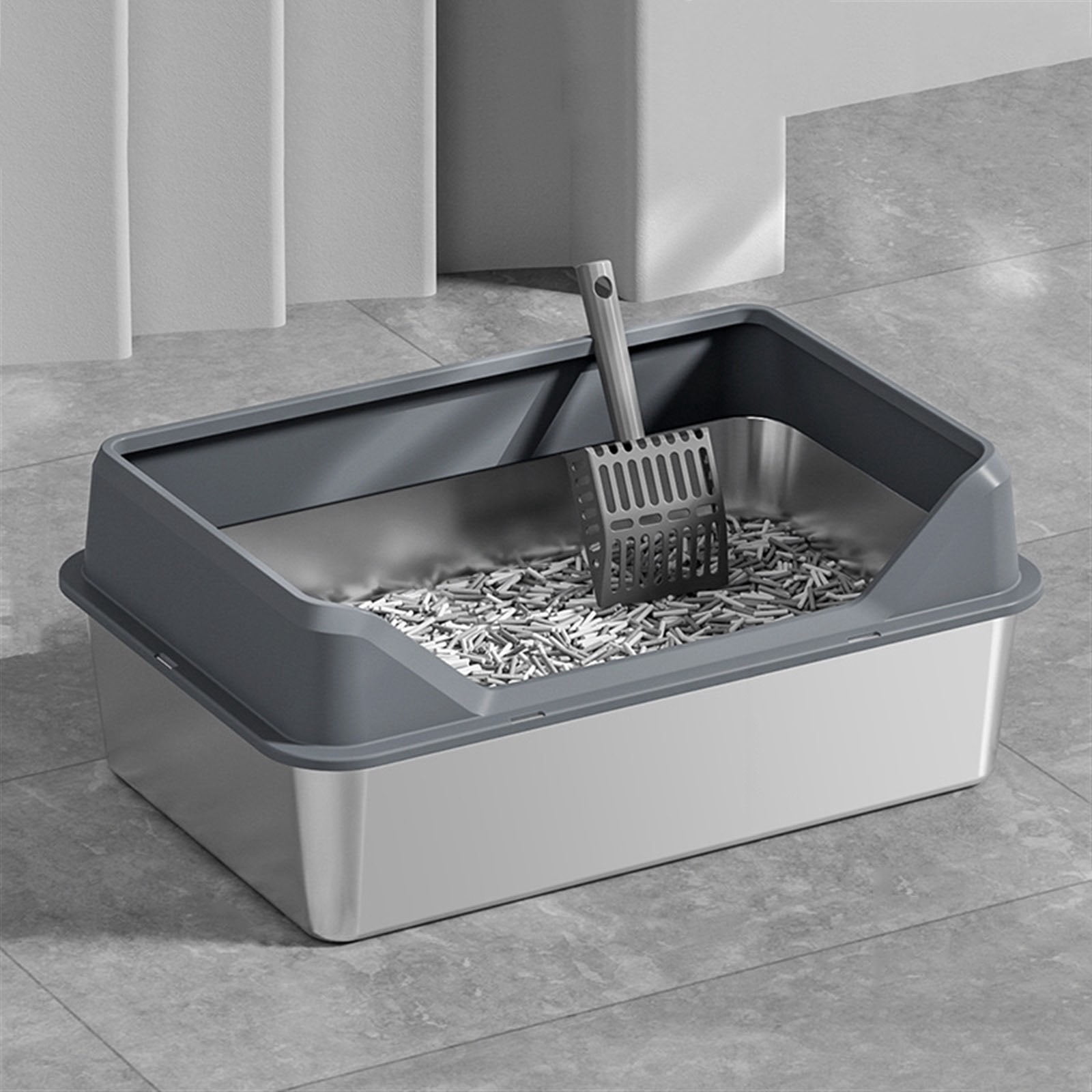 Stainless Steel Cat Litter Box, Metal Kitten Litter Pan, Pet Cleaning Tool for Big and Small Cats, Rabbits, Easy Clean