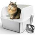 thumbnail image 1 of Stainless Steel Cat Litter Box, Metal Kitty Litter Box with Scoop, Anti-Leakage Top Entry, Non-Sticky, Easy to Clean, White, 13.5" × 17.3" × 11", 1 of 7