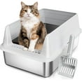 thumbnail image 1 of Stainless Steel Cat Litter Box, Odor Free Metal Litter Box with High Sides Lid, Open Top Low Entry Litter Pan Include Scoop Easy Cleaning Anti-Scratch Kitty Cat Box Anti-Urine Leakage, Non-Sticky, 1 of 8