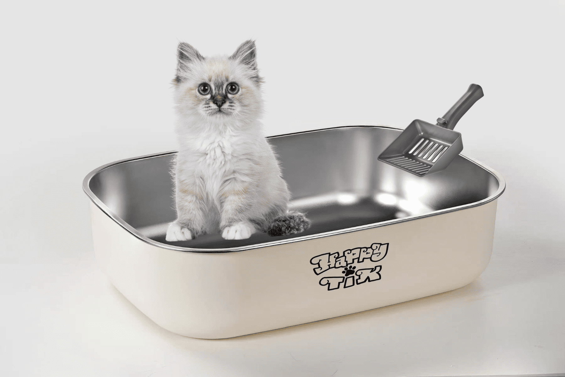 Stainless Steel Cat Litter Box with Scoop - 23.6'' x 17'' x 7'' Non-Stick Large Metal Indoor Litter Pan, Non-Slip, Rust Proof & Easy to Clean, Pet Toilet for Cats & Other Small Animals