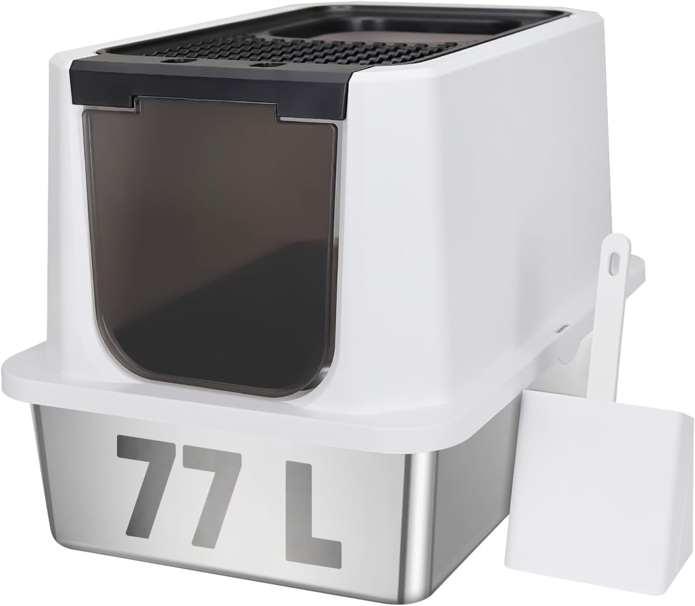 Stainless Steel Cat Litter Box, Semi-Enclosed Litter Box with Raised Edges, Anti-Leakage & Odorless, Large Litter Box for Small to Large Sized Cats (Black, 23.8" L*15.9" W*16.1" H)
