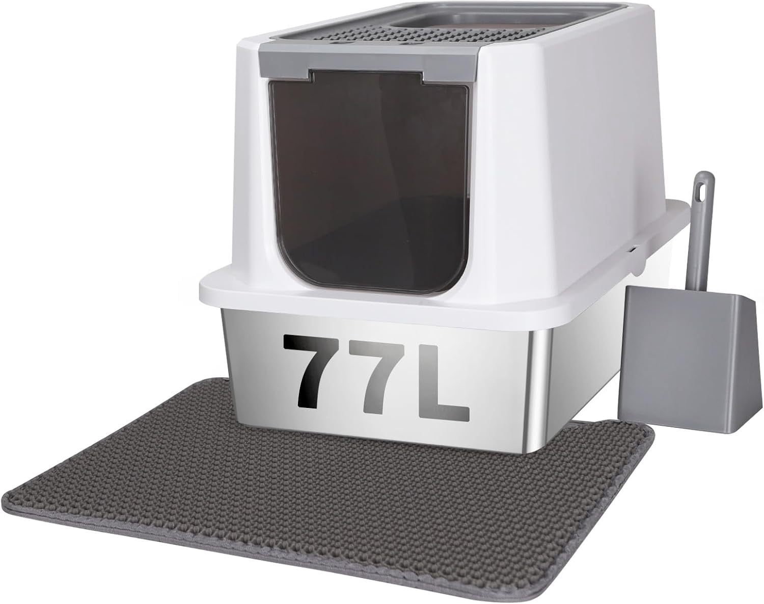 Stainless Steel Cat Litter Box, Semi-Enclosed Litter Box with Raised Edges, Anti-Leakage & Odorless, Large Litter Box for Small to Large Sized Cats (Dark Gray, 23.8" L*15.9" W*16.1" H)