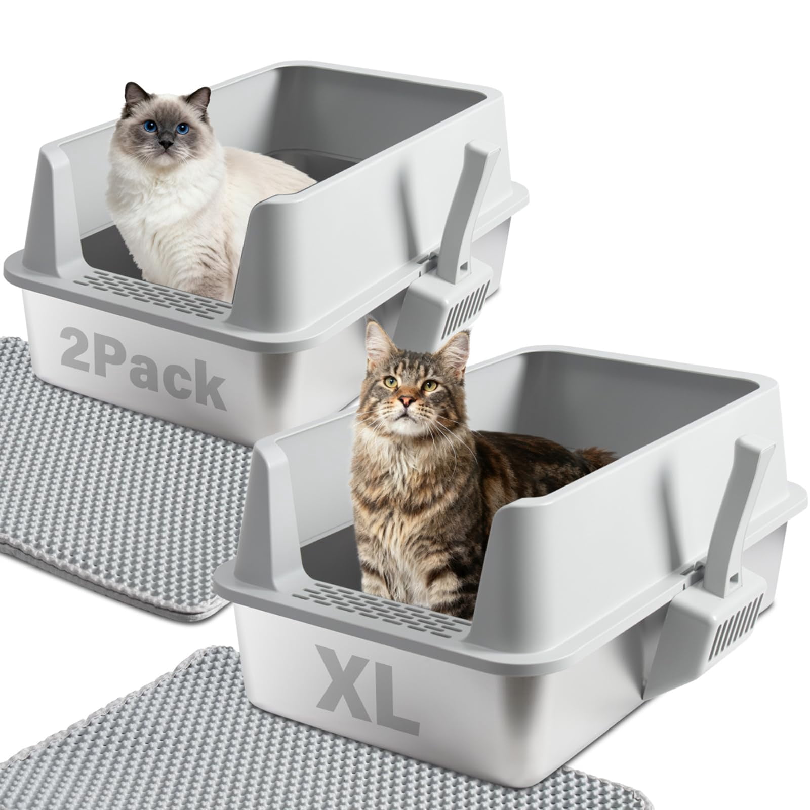 Stainless Steel Cat Litter Box With Lid  2 Pack Xl Metal Mat & Scoop Odor-free/anti-leakage Non-stick High-sided For Multiple Big Cats(xl/grey)