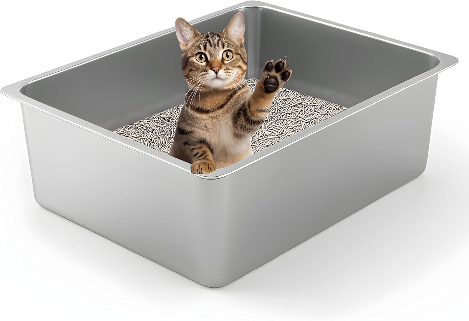Stainless Steel Cat Litter Box XXL- Metal High Sided Cat Pan, Large ...