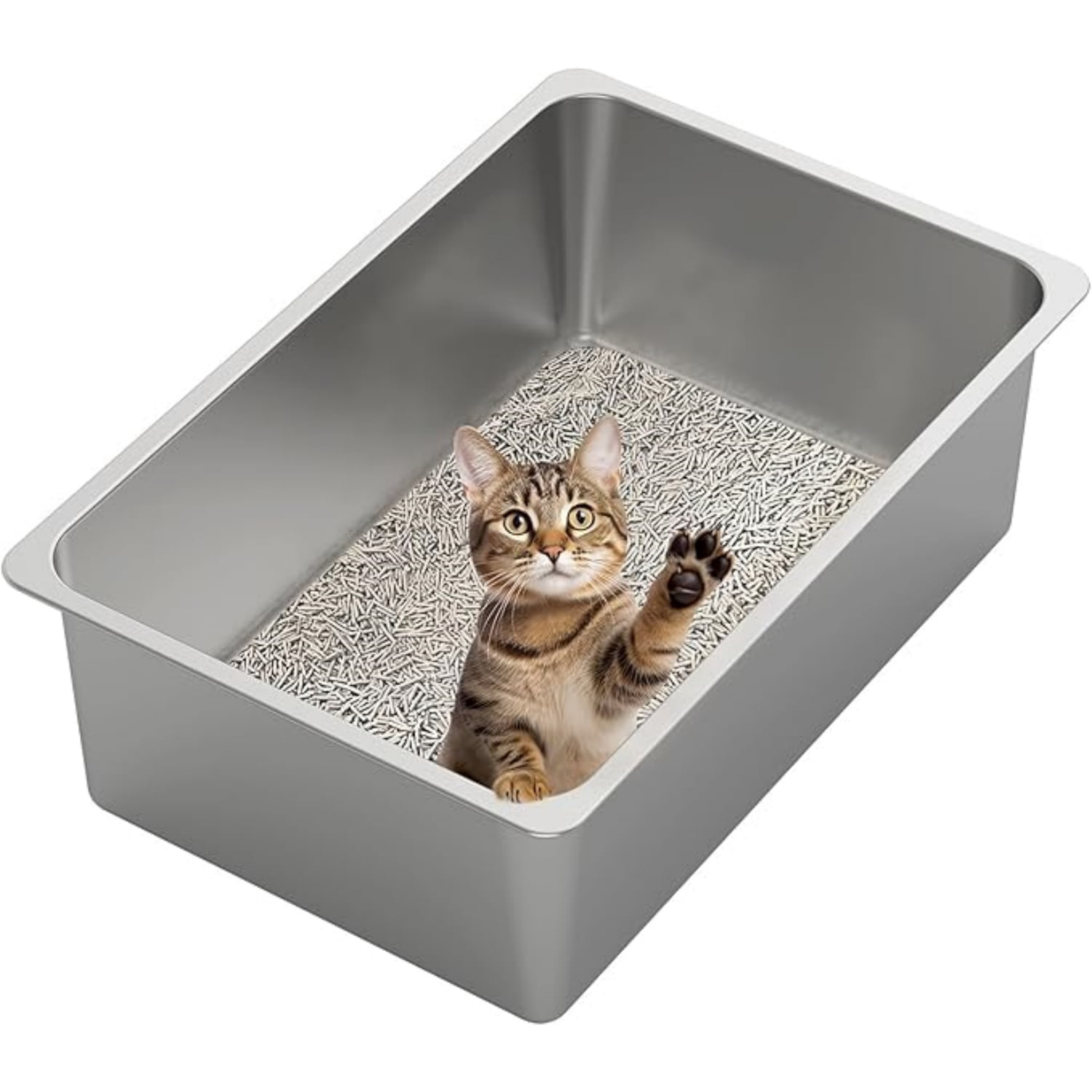 Stainless Steel Cat Litter Box XXL- Metal High Sided Cat Pan, Large Stainless Steel Box, Indoor Litter Tray, Non Stick, No Smell, Easy to Clean, Pet Toilet Supplies for Kitten, Kitty, Rabbit