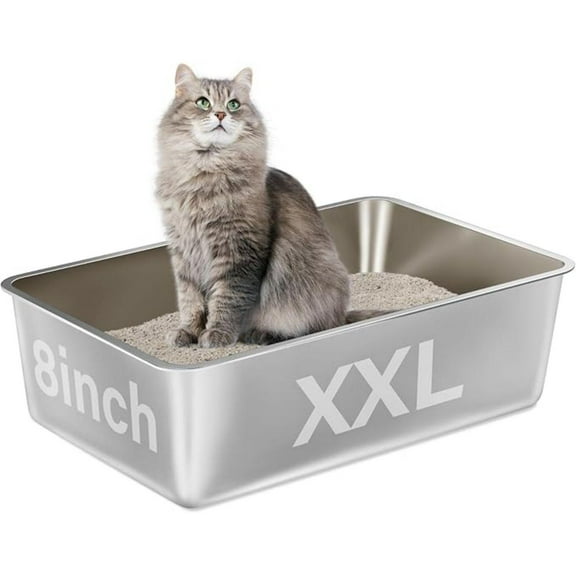 Stainless Steel Cat Litter Box,XXL Metal Litter Box for Big Cats 8IN Deep, Metal Pet Toilet Easy to Clean,High Sided Litter Boxes-Cat Litter Pan for Adult Cats,Non Stick, No Smell