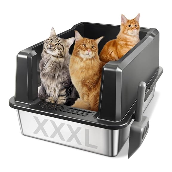 Stainless Steel Cat Litter Box XXXL-Extra Large 28"x20.5"x14" Metal Litter Box High Sides for Big Cats&Multiple Cats, Cat Litters Boxes with lid Easy to Clean, No Odor, Anti-Urine Leakage