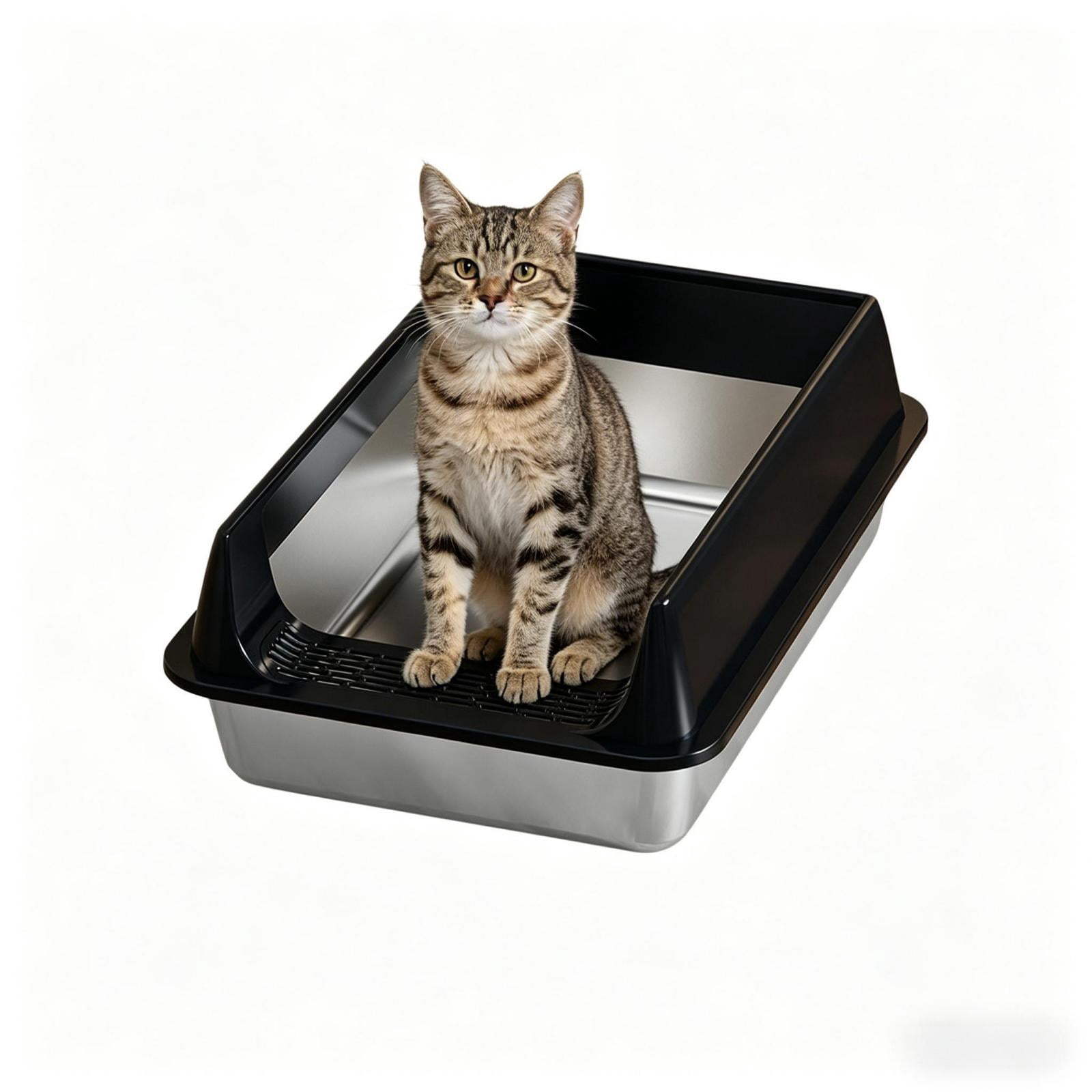 Stainless Steel Cat Litter Box with High Sides Easy to Clean, Smooth Surface, Rust Resistant, 15.7x11.8x7.8 Inches,Black