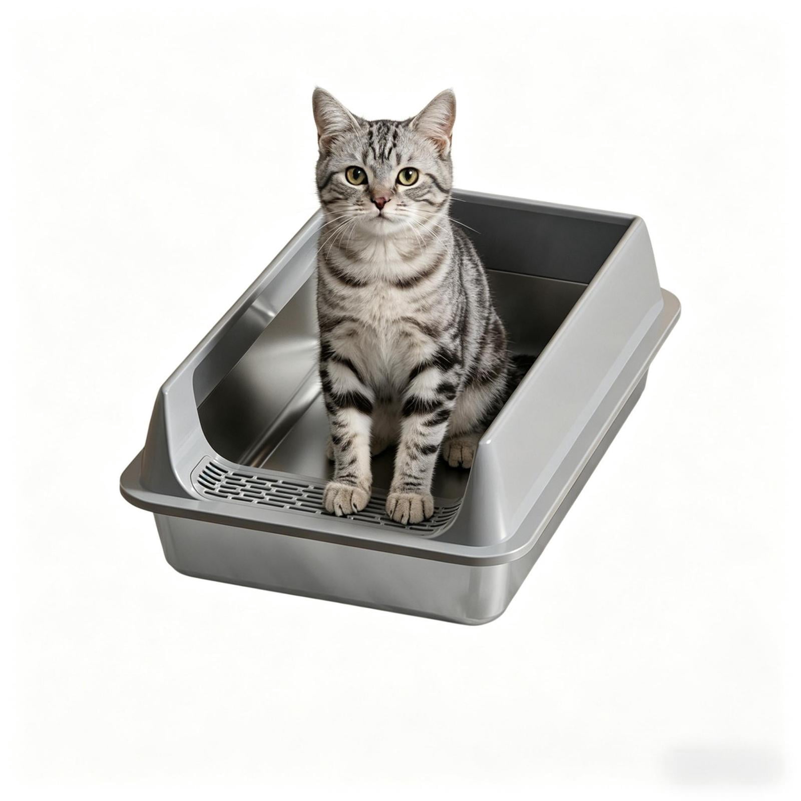 Stainless Steel Cat Litter Box with High Sides Easy to Clean, Smooth Surface, Rust Resistant, 15.7x11.8x7.8 Inches,Gray