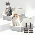 thumbnail image 1 of Stainless Steel Cat Litter Box with High Sides Lid, Extra Large XL for Big Cats, Open Top Metal Kitty, Ivory White (2 Pack), 1 of 9