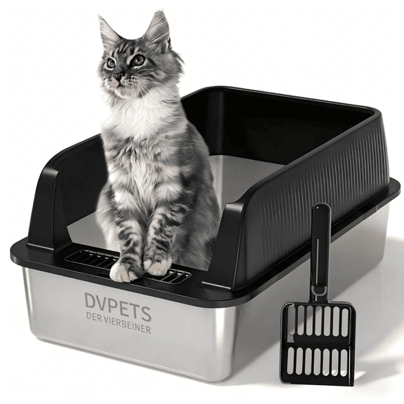 Stainless Steel Cat Litter Box with High Sides Lid, Extra Large XL for Big Cats