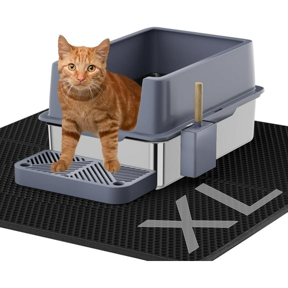Stainless Steel Cat Litter Box with Lid, Extra Large Metal  Litter Box with Scoop, Litter Mat