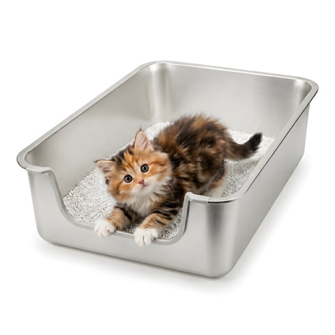 Stainless Steel Cat Litter Box with Low Entry, Bug Hull High Sided Metal Pan, Odor Control, Easy to Clean, 17.7" x 13.8" x 6"