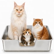 Stainless Steel Cat Litter Box with Low Entry, Bug Hull High Sided Metal Pan, Odor Control, Easy to Clean, 27.6" x 19.7" x 8"