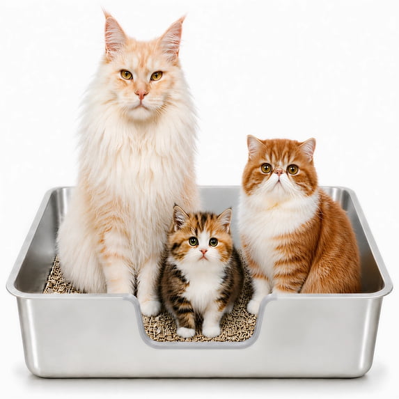 Stainless Steel Cat Litter Box with Low Entry, Bug Hull High Sided Metal Pan, Odor Control, Easy to Clean, 27.6" x 19.7" x 8"