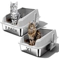 thumbnail image 1 of Stainless Steel Cat Litter Boxes 2 Pack Extra Large High Sides For Big Cats, 1 of 6