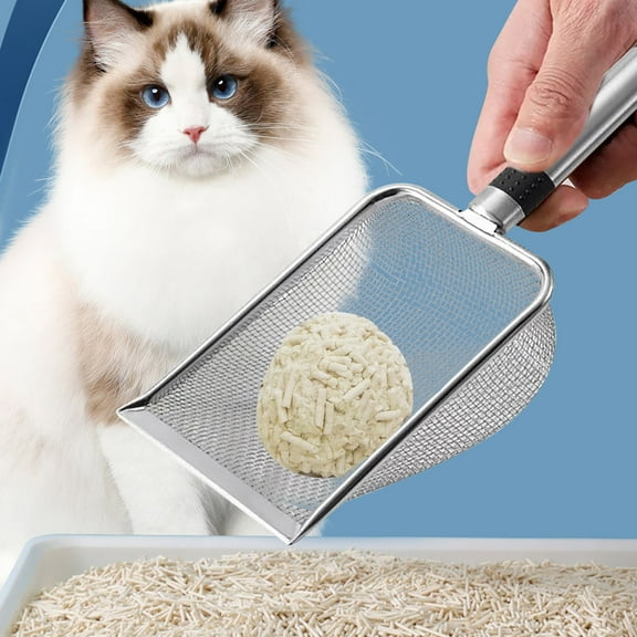 Stainless Steel Cat Litter Scoop with Fine Mesh - Sifting Shovel for Poop and Clump Removal - Large Sand Sifter for Deep Cleaning - Feces Screening Tool for Litter Box