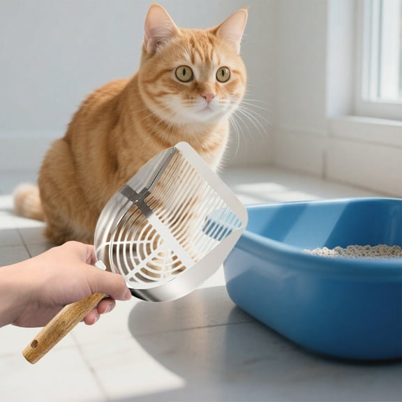 Stainless Steel Cat Litter Scoop | Large Fine Mesh Sifting Shovel | Sturdy Ergonomic Handle | Leak-Proof Design for Clumping Litter | Black/Silver | 28x13cm | 1 Pack