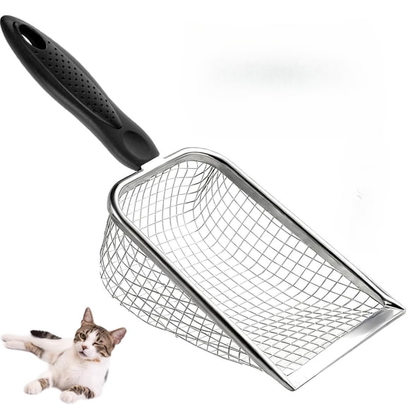Stainless Steel Cat Litter Scoop – Long Handle Mesh Sifter for All Litter Types