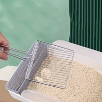 Stainless Steel Cat Litter Scoop (Long-Handle Waste Shovel, Pet Cleaner), Silver Large, Large Silver Metal Cat Litter Shovel, Hollow Handle For Pet Waste Cleaning, Meiiso