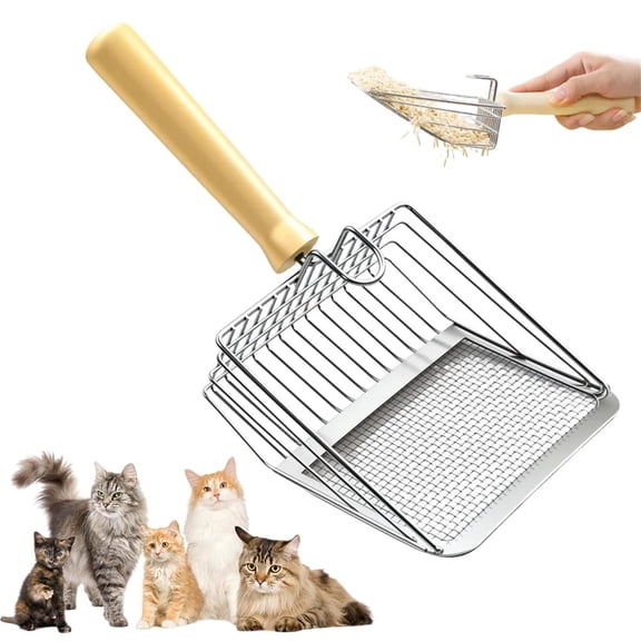 Stainless Steel Cat Litter Scoop With Wooden Handle For Clumping Litter And Pet Waste