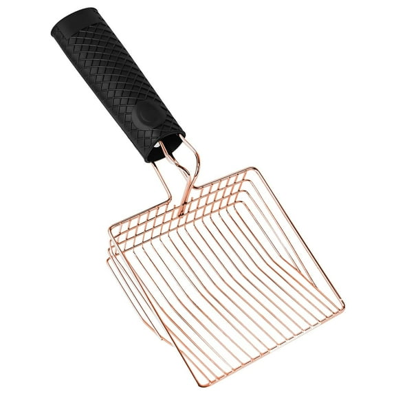 Stainless Steel Cat Litter Scoop with Ergonomic Silicone Handle & Hook for Easy Storage, Durable & Comfortable Design(Gold)