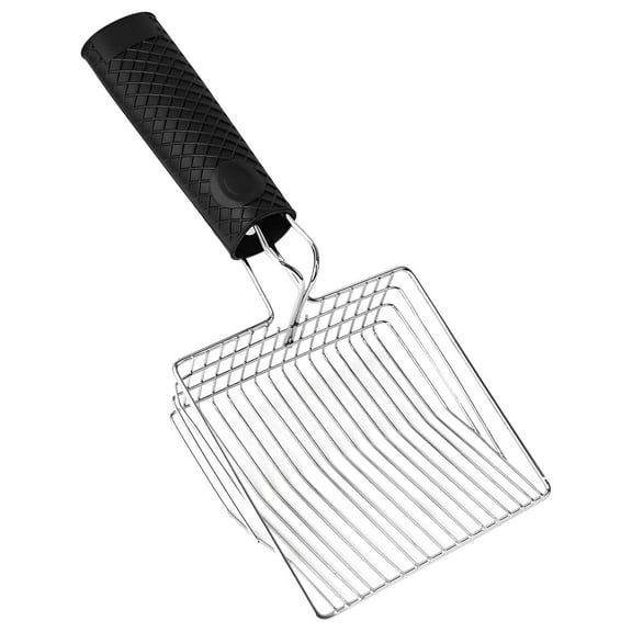 Stainless Steel Cat Litter Scoop with Ergonomic Silicone Handle & Hook for Easy Storage, Durable & Comfortable Design(Silver)