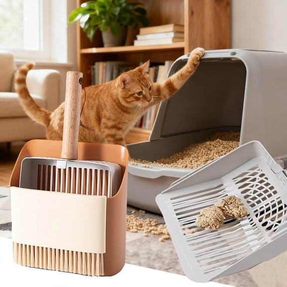 Stainless Steel Cat Litter With Holder Kitty Poop Stand For Litter Fast Sifting Non Stick Cat Poop With Coarse And Fine Grids For All Litter Pan