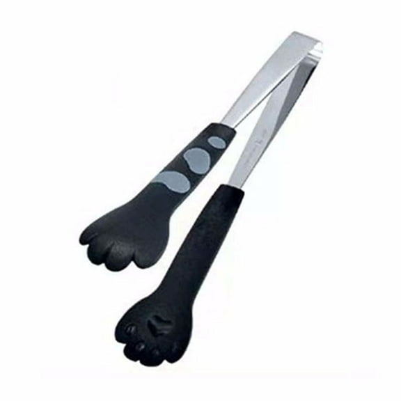 Stainless Steel Cat Paw Shaped Kitchen Tongs with Cute Design for Grilling BBQ and Serving Food Black
