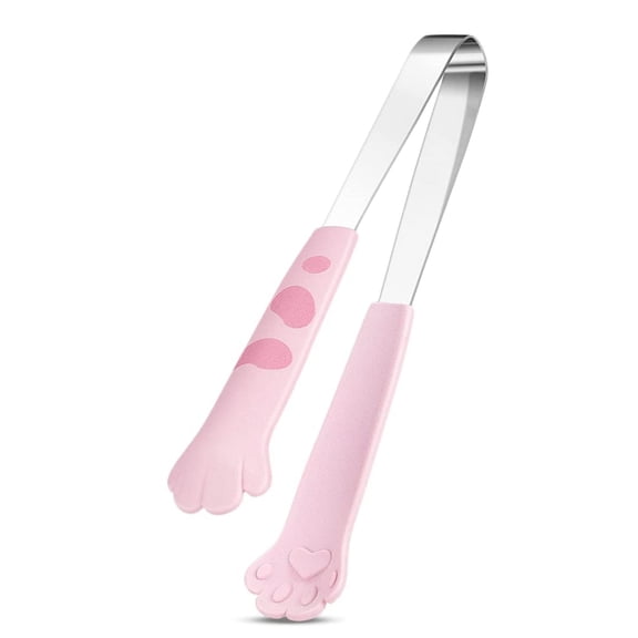 Stainless Steel Cat Paw Shaped Kitchen Tongs with Cute Design for Grilling BBQ and Serving Food Pink