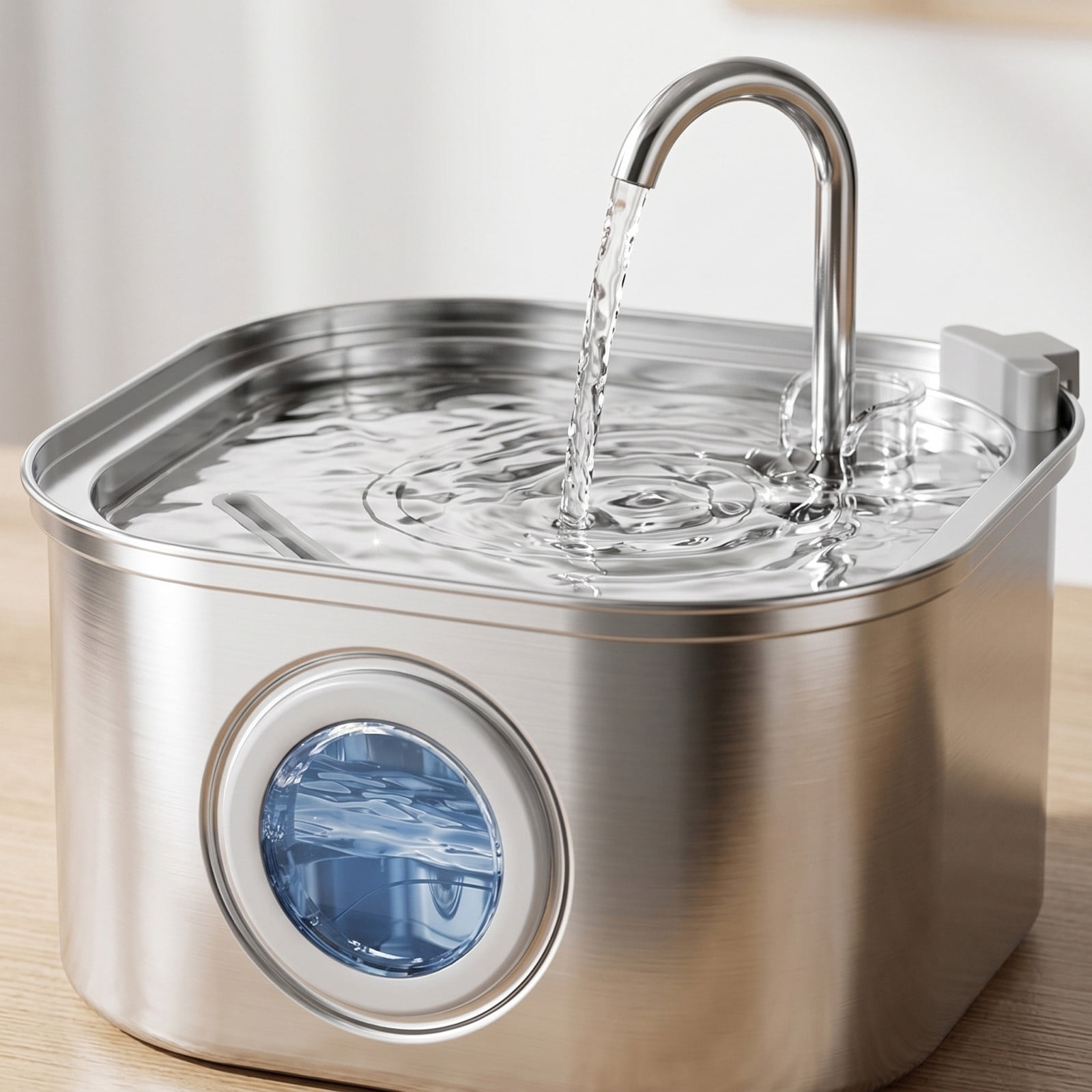 Stainless Steel Cat Water Dispenser, Large Capacity Water Drop Design, Visual Window Automatic Drinking Fountain, Quiet Feeding Station for Indoor Pets