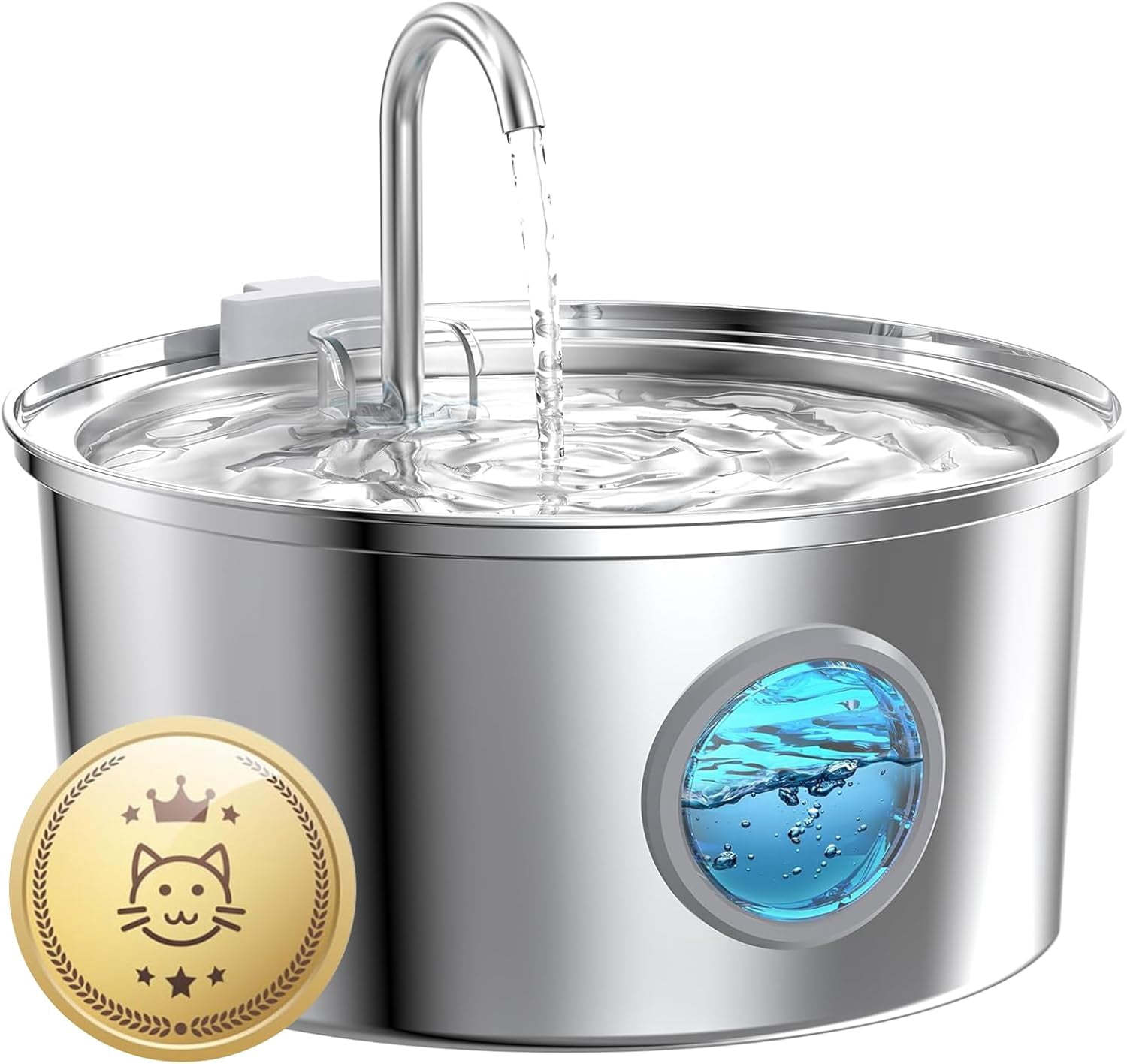Stainless Steel Cat Water Fountain 108oz with 6 Filters and 3 Sponges, Faucet-Style Pet Drinking Fountain with Filtration System