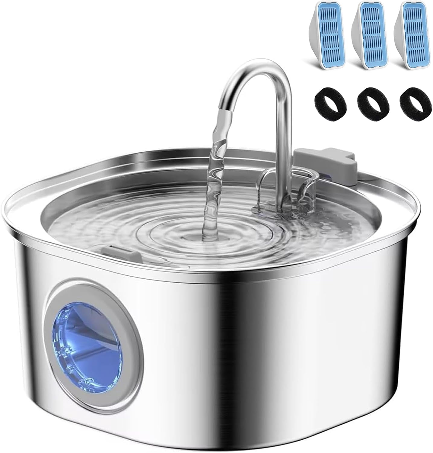 Stainless Steel Cat Water Fountain, 3.2L/108oz Pet Drinking Fountain with Quiet Pump, Dishwasher Safe