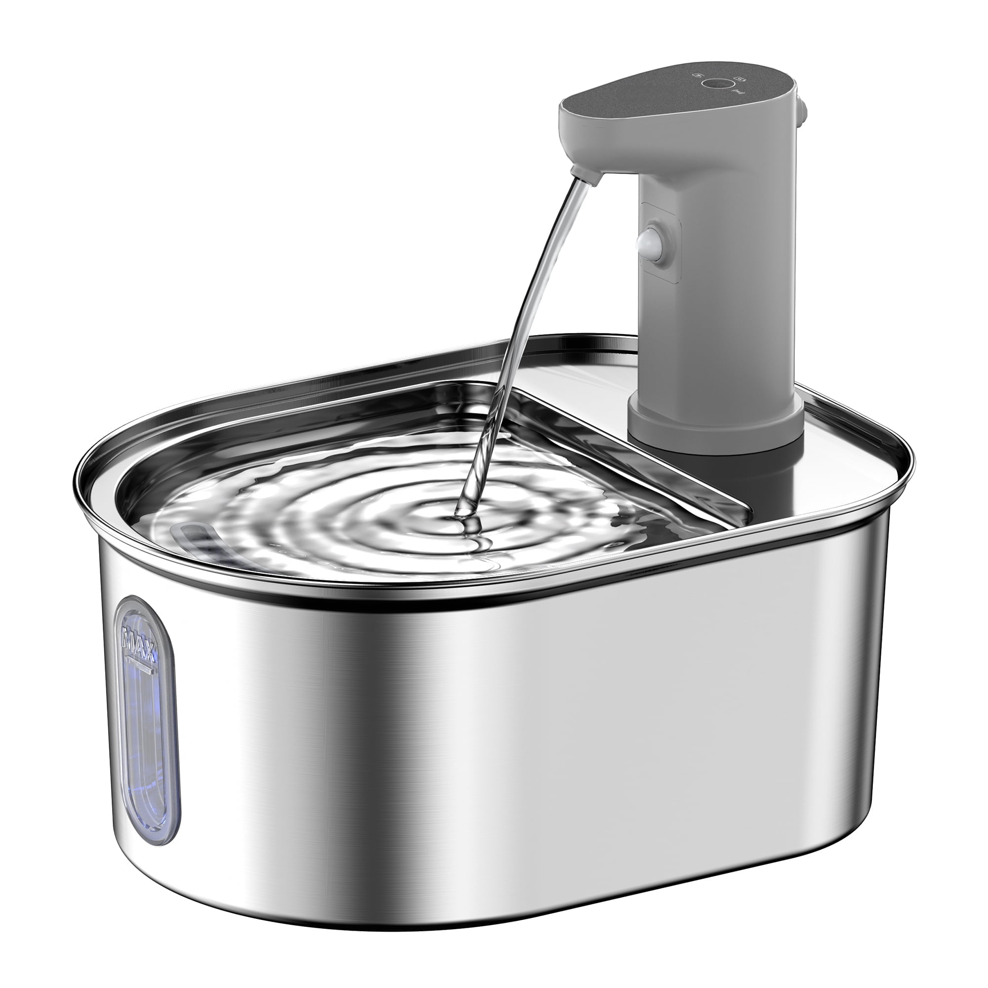 Stainless Steel Cat Water Fountain-Wireless Pet Water Fountain Battery Operated,108oz/3.2L, Automatic Water Dispenser for Dogs with Quiet Pump,Easy Clean BPA (Silver, Routine)
