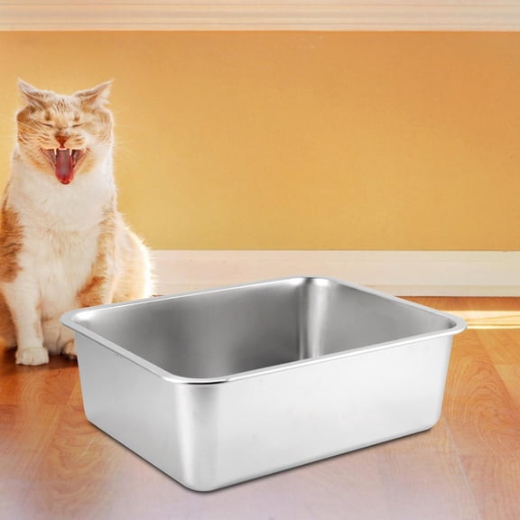 Stainless Steel Cats Large Metal for Cats Rabbits Easy to Clean Non Stick Smooth Surface Odor Control Litter Pan 45x35x15cm