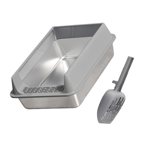 Stainless Steel Cats Litter Pan Large Tray AntiSplash Control Scratch Litter Container Box for Home