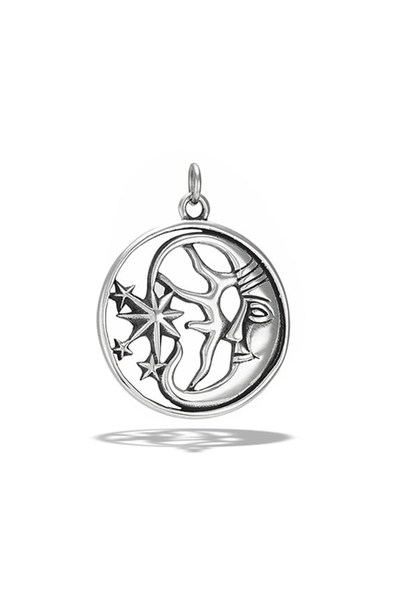 Stainless Steel Celestial Moon Sun Stars Pendant Oxidized Harmony Charm Gray Jewelry Female Unisex