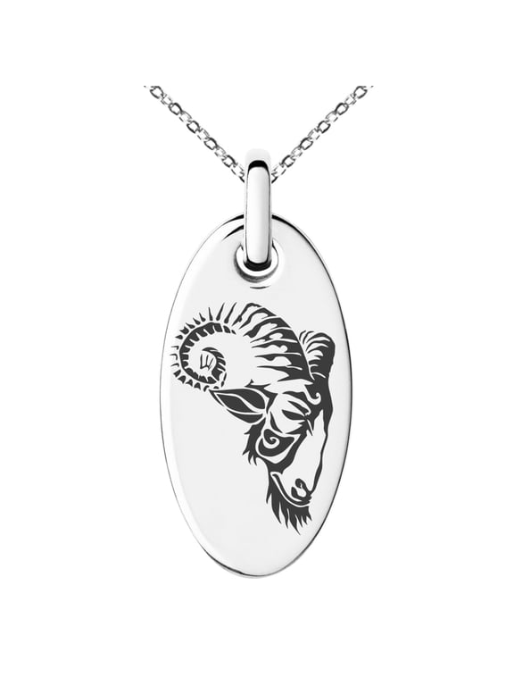 Stainless Steel Celestial Satyr Goat Engraved Small Oval Charm Pendant Necklace