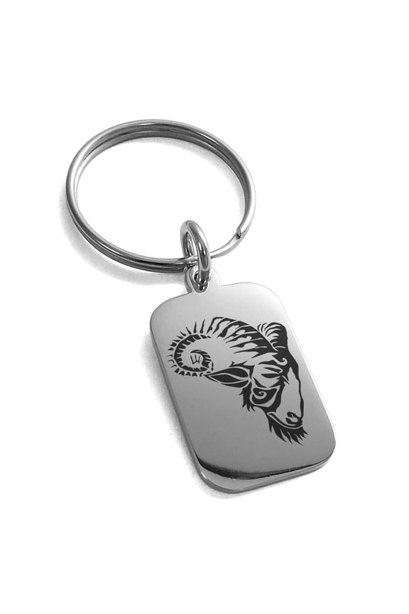 Stainless Steel Celestial Satyr Goat Engraved Small Rectangle Dog Tag Charm Keychain Keyring