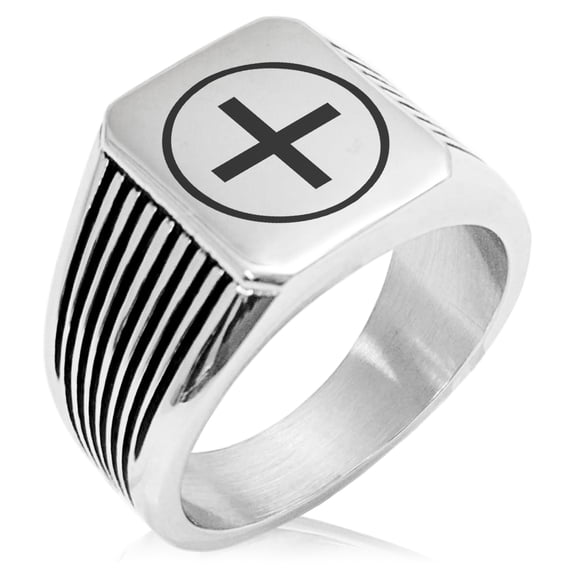 Stainless Steel Celtic Ailm Conifers Needle Stripe Pattern Biker Style Polished Ring